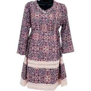 Boutique Women's Paisley Print Prairie Dress XL Pin Tuck Side Tie Bohemian